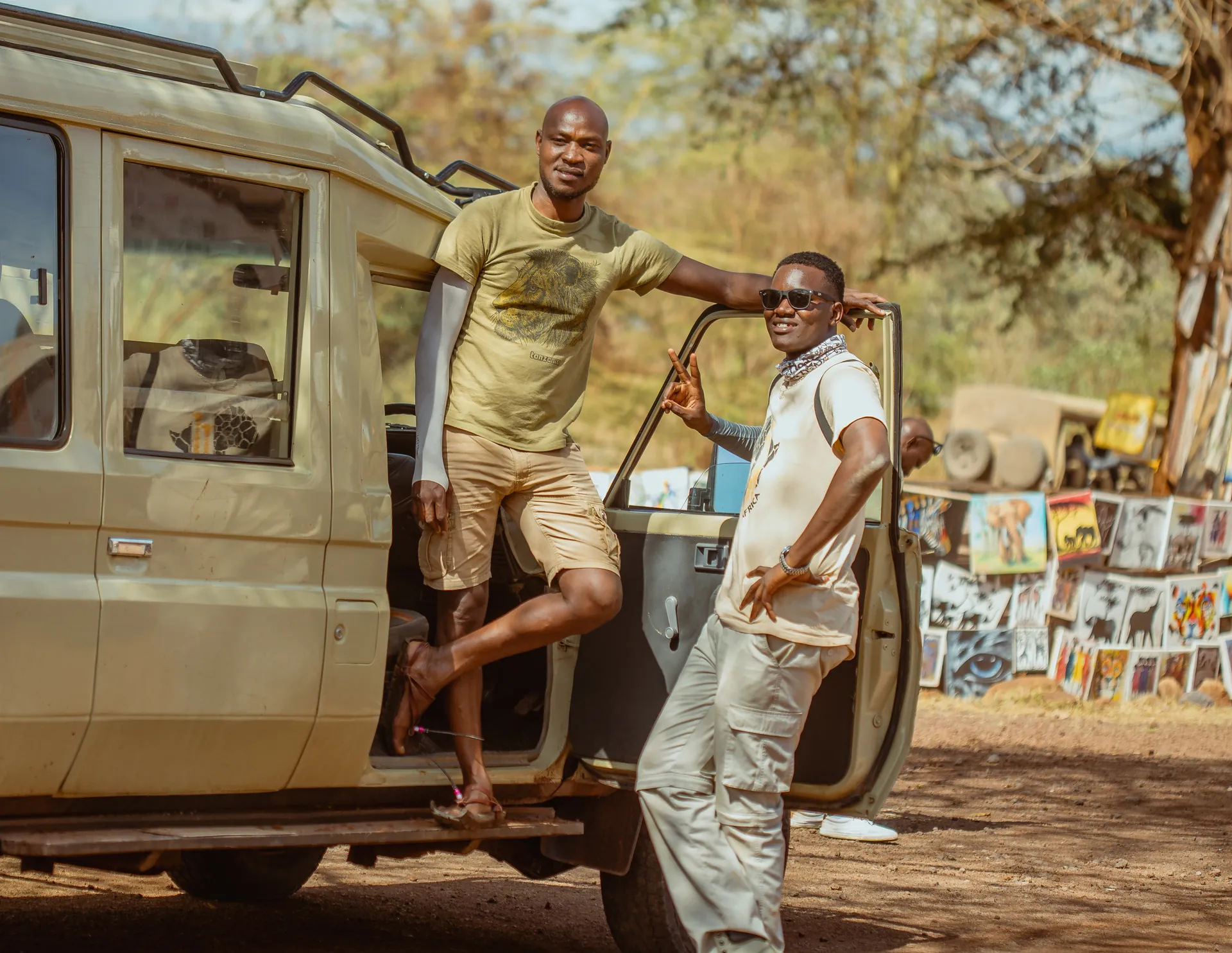 Safari vehicle travelling through a Tanzania wildlife area